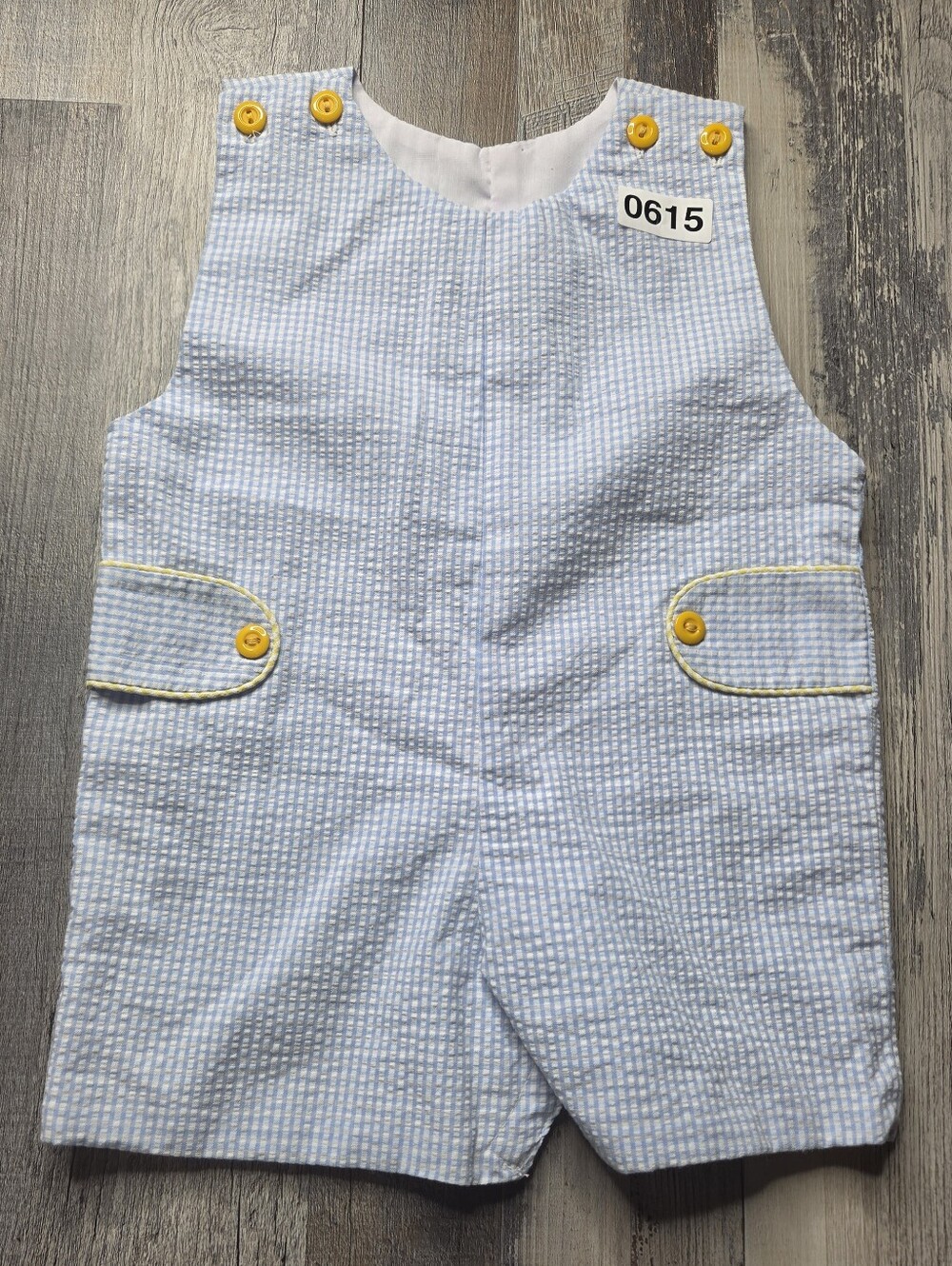 Lulu Bebe Blue Gingham Boys Jon Jon 12 Months Yellow Trim Buttons